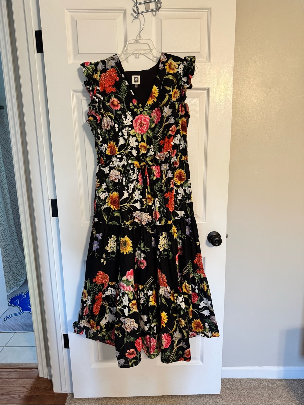 Anne Klein Black Floral Maxi Dress with Multicolor Blooms